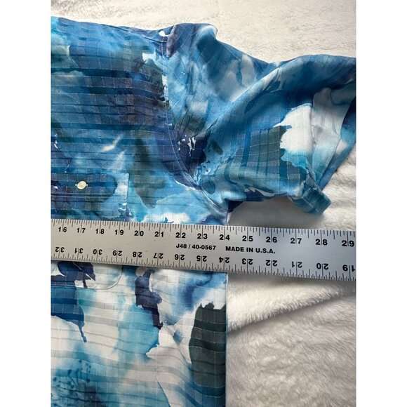 Georg Roth Mens Blue White Watercolor Short-Sleeve Button-Up Shirt L/4 41/42 - Picture 5 of 6